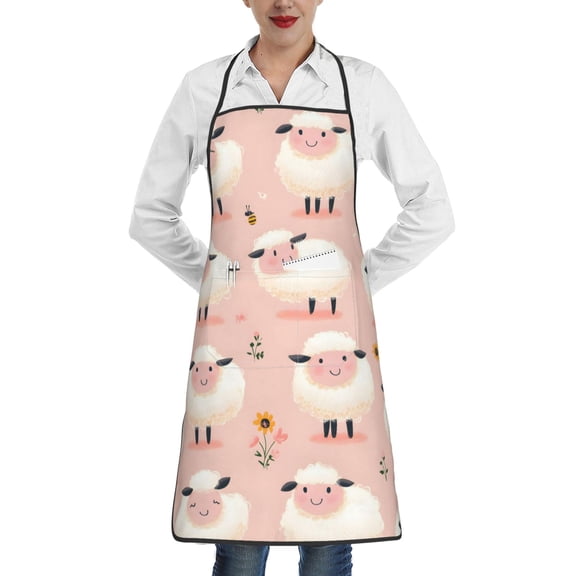 Anti-Fouling Belt Pocket Elasticated Apron - Non-Slippery Non-Fading Non-Shrinking Non-Crinkly Water-Repellent Cartoon Sheep