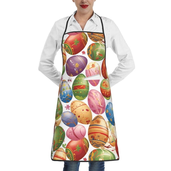 Anti-Fouling Belt Pocket Elasticated Apron - Non-Slippery Non-Fading Non-Shrinking Non-Crinkly Water-Repellent Colorful Easter Eggs Cartoon