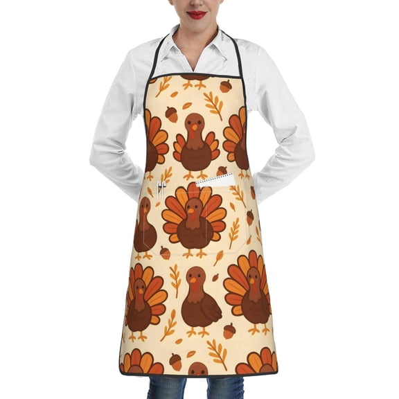 Anti-Fouling Belt Pocket Elasticated Apron - Non-Slippery Non-Fading Non-Shrinking Non-Crinkly Water-Repellent Colorful Turkey Pattern