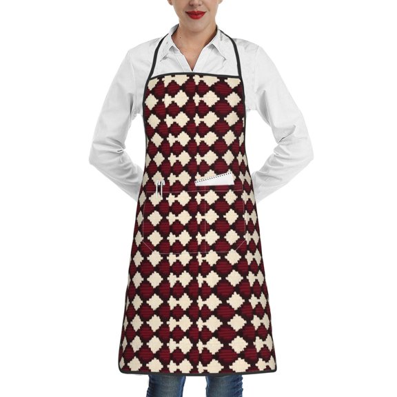 Anti-Fouling Belt Pocket Elasticated Apron - Non-Slippery Non-Fading Non-Shrinking Non-Crinkly Water-Repellent Crimson Modern Houndstooth Texture_1