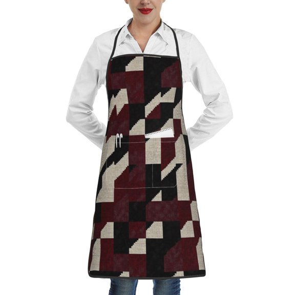 Anti-Fouling Belt Pocket Elasticated Apron - Non-Slippery Non-Fading Non-Shrinking Non-Crinkly Water-Repellent Crimson Modern Houndstooth Texture_2