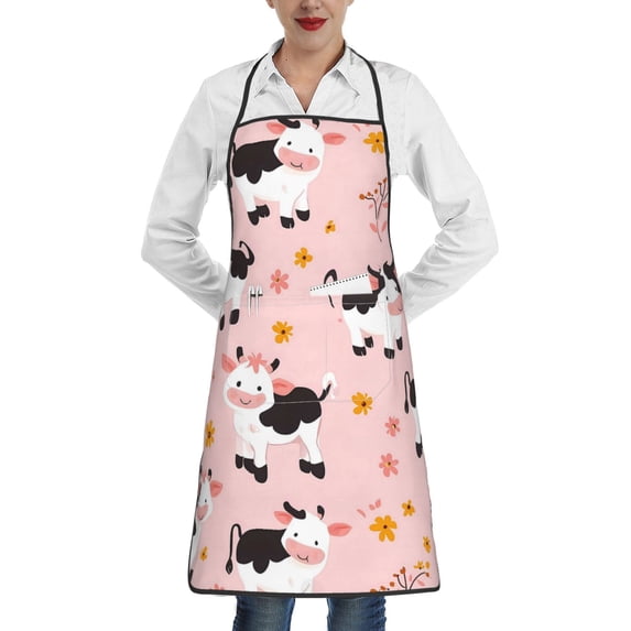 Anti-Fouling Belt Pocket Elasticated Apron - Non-Slippery Non-Fading Non-Shrinking Non-Crinkly Water-Repellent Cute Little Cow