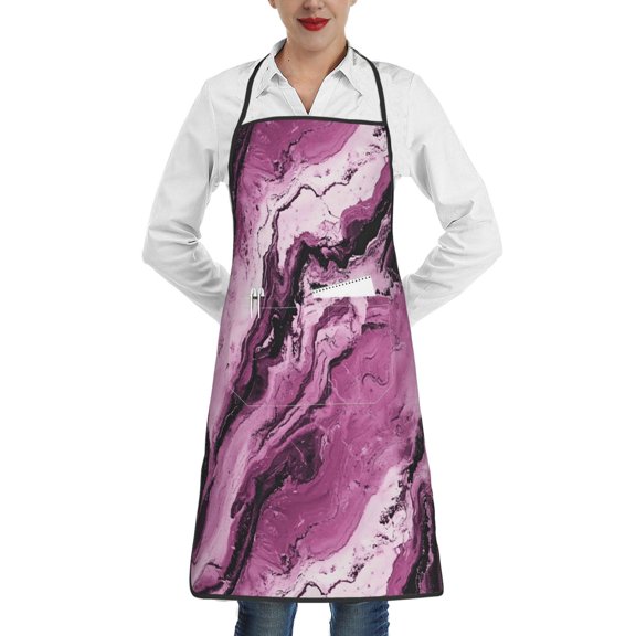 Anti-Fouling Belt Pocket Elasticated Apron - Non-Slippery Non-Fading Non-Shrinking Non-Crinkly Water-Repellent Darkmagenta Marble_1