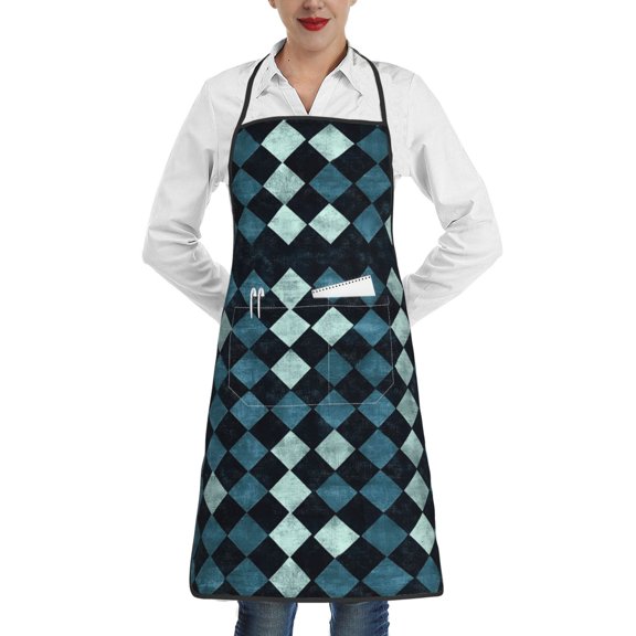 Anti-Fouling Belt Pocket Elasticated Apron - Non-Slippery Non-Fading Non-Shrinking Non-Crinkly Water-Repellent Darkslateblue Houndstooth Vintage Texture Hand-Drawn Sketch_1