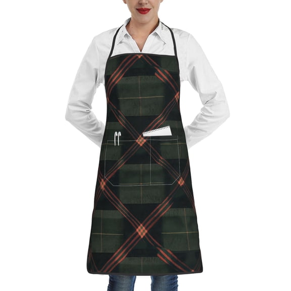 Anti-Fouling Belt Pocket Elasticated Apron - Non-Slippery Non-Fading Non-Shrinking Non-Crinkly Water-Repellent Green Buffalo Plaid Check Tartan Scotland_4