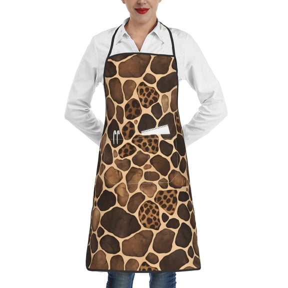 Anti-Fouling Belt Pocket Elasticated Apron - Non-Slippery Non-Fading Non-Shrinking Non-Crinkly Water-Repellent Leopard Skin Print Style Firebrick_1