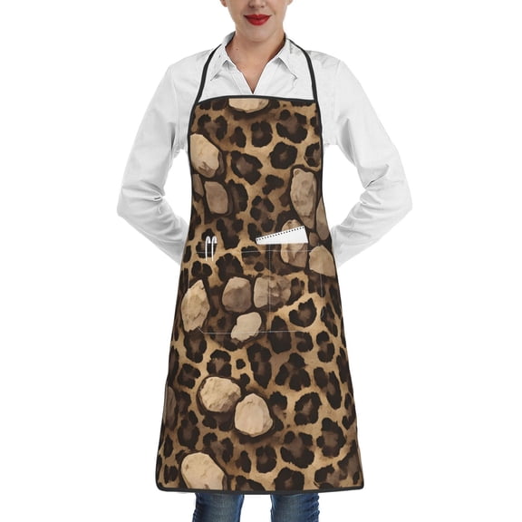 Anti-Fouling Belt Pocket Elasticated Apron - Non-Slippery Non-Fading Non-Shrinking Non-Crinkly Water-Repellent Leopard Skin Print Style Firebrick_2
