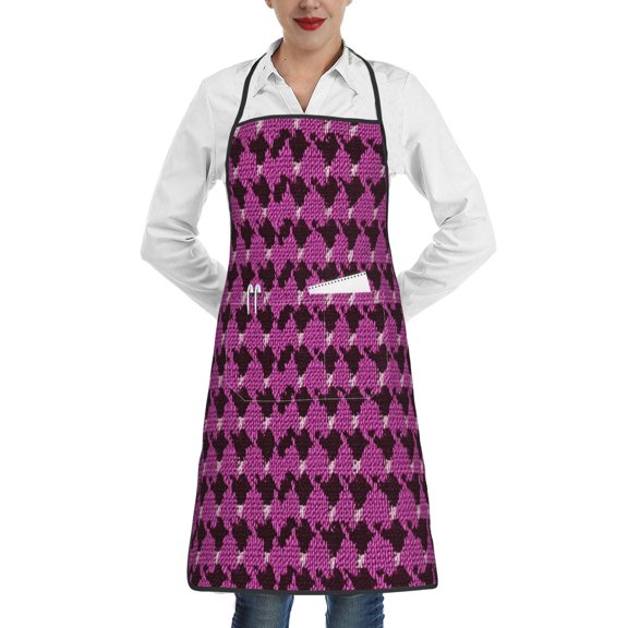 Anti-Fouling Belt Pocket Elasticated Apron - Non-Slippery Non-Fading Non-Shrinking Non-Crinkly Water-Repellent Magenta Houndstooth_1