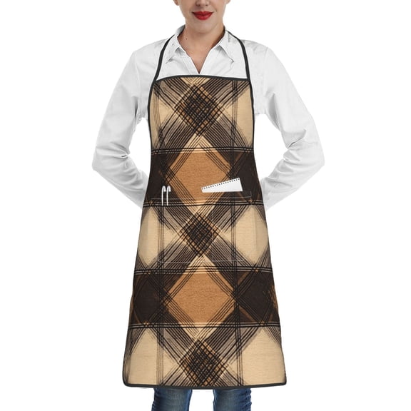 Anti-Fouling Belt Pocket Elasticated Apron - Non-Slippery Non-Fading Non-Shrinking Non-Crinkly Water-Repellent Sandybrown Buffalo Plaid Check Tartan Scotland_2