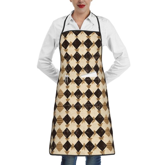 Anti-Fouling Belt Pocket Elasticated Apron - Non-Slippery Non-Fading Non-Shrinking Non-Crinkly Water-Repellent Tan Houndstooth Vintage Texture Hand-Drawn Sketch_4
