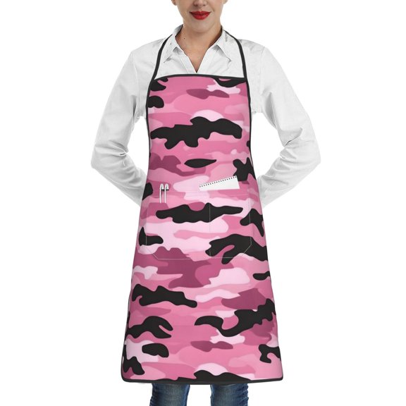 Anti-Fouling Belt Pocket Elasticated Apron - Non-Slippery Non-Fading Non-Shrinking Non-Crinkly Water-Repellent Texture Military Camouflage Pattern Abstract Pink_2