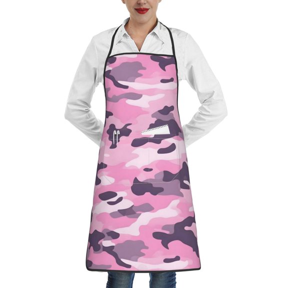Anti-Fouling Belt Pocket Elasticated Apron - Non-Slippery Non-Fading Non-Shrinking Non-Crinkly Water-Repellent Texture Military Camouflage Pattern Abstract Pink_3