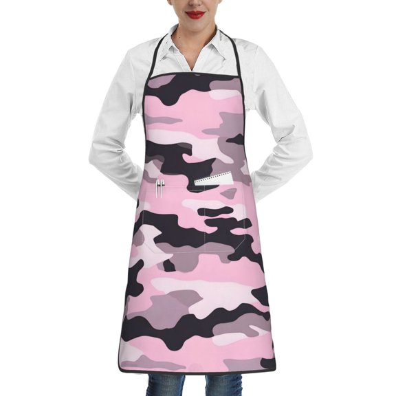 Anti-Fouling Belt Pocket Elasticated Apron - Non-Slippery Non-Fading Non-Shrinking Non-Crinkly Water-Repellent Texture Military Camouflage Pattern Abstract Pink_4