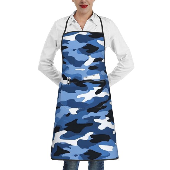 Anti-Fouling Belt Pocket Elasticated Apron - Non-Slippery Non-Fading Non-Shrinking Non-Crinkly Water-Repellent Vector Camouflage Pattern Blue_2