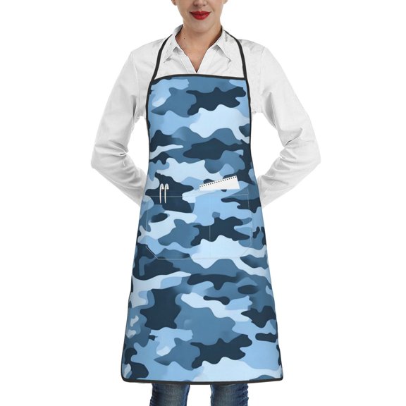 Anti-Fouling Belt Pocket Elasticated Apron - Non-Slippery Non-Fading Non-Shrinking Non-Crinkly Water-Repellent Vector Camouflage Pattern Blue_3