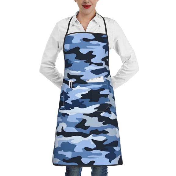 Anti-Fouling Belt Pocket Elasticated Apron - Non-Slippery Non-Fading Non-Shrinking Non-Crinkly Water-Repellent Vector Camouflage Pattern Blue_4