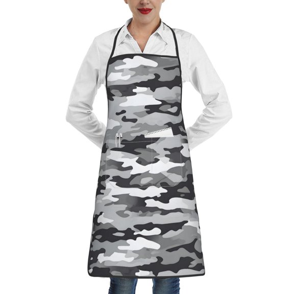 Anti-Fouling Belt Pocket Elasticated Apron - Non-Slippery Non-Fading Non-Shrinking Non-Crinkly Water-Repellent Vector Camouflage Pattern Gray_1