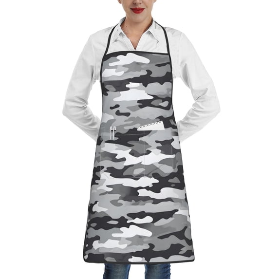 Anti-Fouling Belt Pocket Elasticated Apron - Non-Slippery Non-Fading Non-Shrinking Non-Crinkly Water-Repellent Vector Camouflage Pattern Gray_1