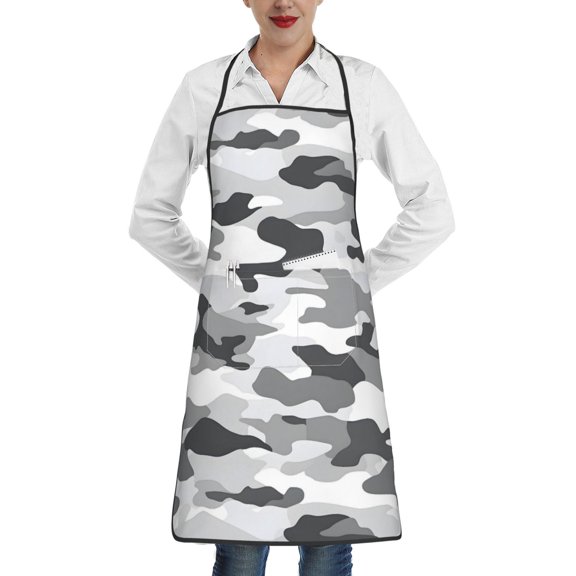 Anti-Fouling Belt Pocket Elasticated Apron - Non-Slippery Non-Fading Non-Shrinking Non-Crinkly Water-Repellent Vector Camouflage Pattern Gray_2