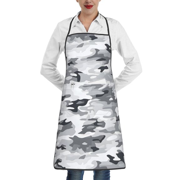 Anti-Fouling Belt Pocket Elasticated Apron - Non-Slippery Non-Fading Non-Shrinking Non-Crinkly Water-Repellent Vector Camouflage Pattern Gray_3