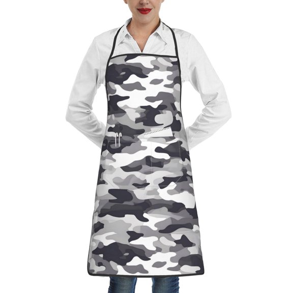 Anti-Fouling Belt Pocket Elasticated Apron - Non-Slippery Non-Fading Non-Shrinking Non-Crinkly Water-Repellent Vector Camouflage Pattern Gray_4