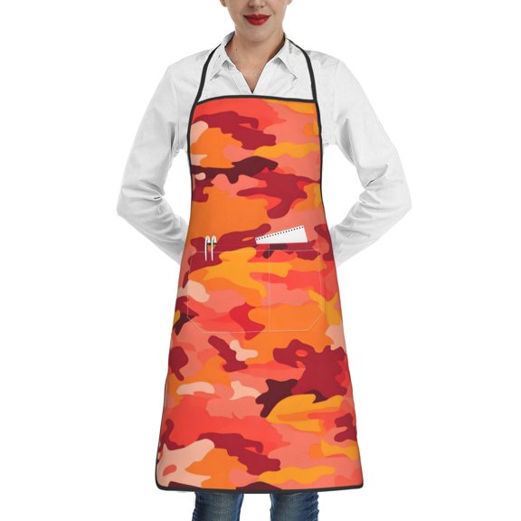 Anti-Fouling Belt Pocket Elasticated Apron - Non-Slippery Non-Fading Non-Shrinking Non-Crinkly Water-Repellent Vector Camouflage Pattern Orange Red_1