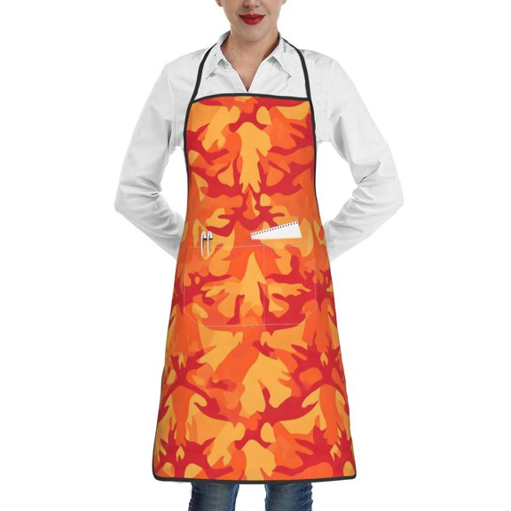 Anti-Fouling Belt Pocket Elasticated Apron - Non-Slippery Non-Fading Non-Shrinking Non-Crinkly Water-Repellent Vector Camouflage Pattern Orange Red_2