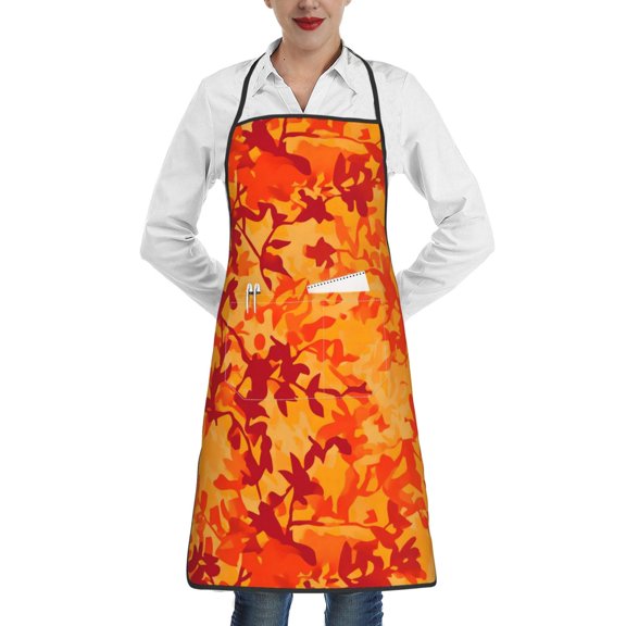 Anti-Fouling Belt Pocket Elasticated Apron - Non-Slippery Non-Fading Non-Shrinking Non-Crinkly Water-Repellent Vector Camouflage Pattern Orange Red_3