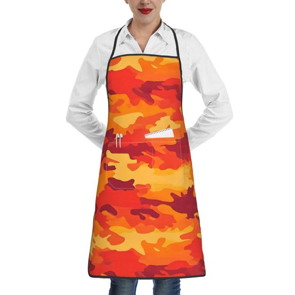 Anti-Fouling Belt Pocket Elasticated Apron - Non-Slippery Non-Fading Non-Shrinking Non-Crinkly Water-Repellent Vector Camouflage Pattern Orange Red_4