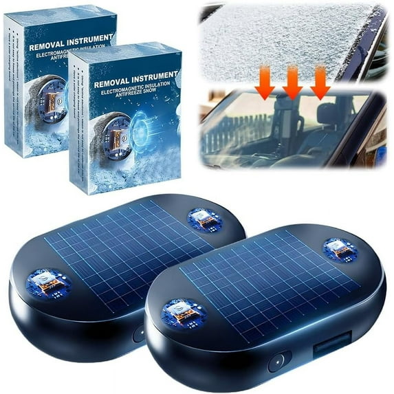 Anti Freeze Electromagnetic Car Snow Removal Device, 2026 New Portable Solar Powered Ice and Snow Scraper, Automotive Defroster for Windshield and Windows (2PCS)
