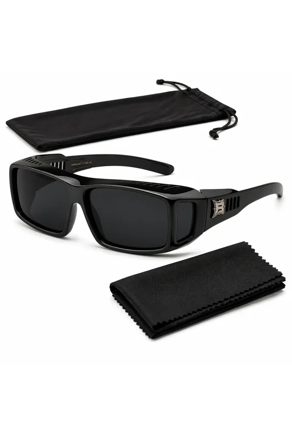Anti Glare Polarized FIT OVER Square Sunglasses Lens Over PRESCRIPTION GLASSES