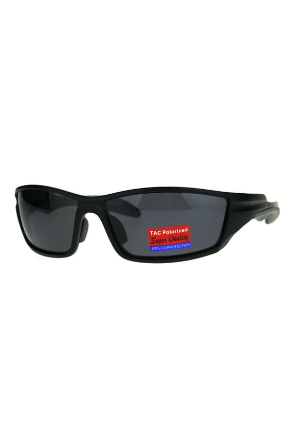 Anti Glare Polarized Rectangular Warp Plastic Sport Sunglasses Matte Black