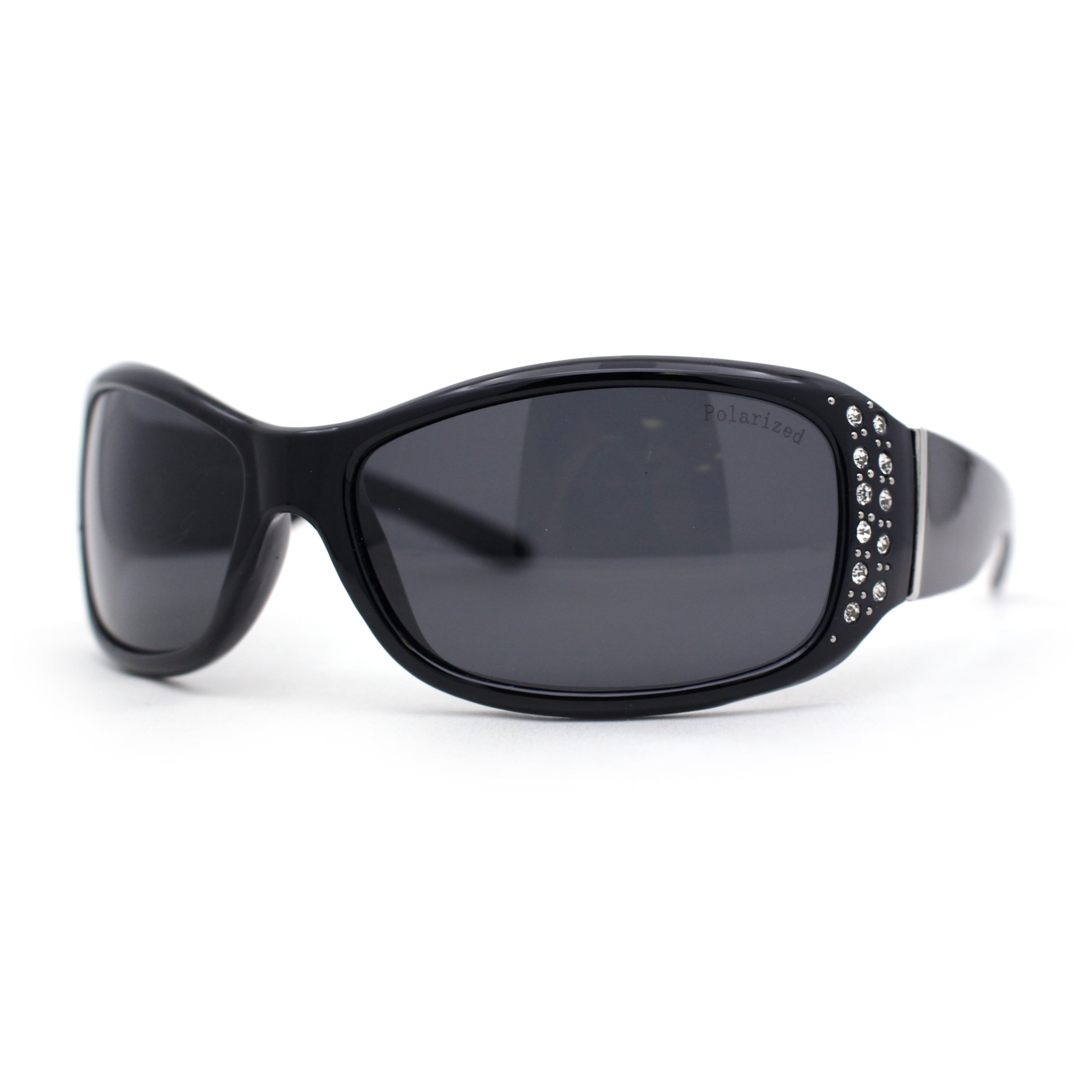 SA106 Polarized Lens Oversize Rhinestone Bling Sparkling Womens Sunglasses All Black