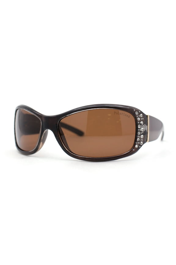 Anti Glare Polarized Womens Rhinestone Oval Rectangular Sunglasses All Brown