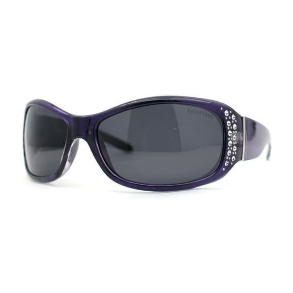 Anti Glare Polarized Womens Rhinestone Oval Rectangular Sunglasses Purple - Black