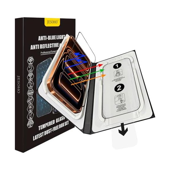 Anti Glare Screen Protector for iPhone 17 Pro(6.3 inches)Blue Light Blocking ,Anti Reflective Military-Grade Shatterproof HD Tempered Glass with Easy Installation Tray,Touch Sensitive,9H,2 Pack