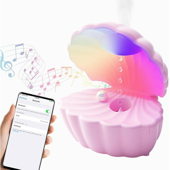 Anti Gravity Humidifier Water Drop Bluetooth Speaker Pearly Shell-Shaped with RGB LED Night Light 550ml Mist Humidifier Bedside Lamp Auto Shut-off Desktop Humidifier for Bedroom Home Office (Pink)