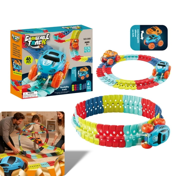 Anti Gravity Race Track (46pcs) – Multicolor Glow in The Dark Flexible Race Track Set with Car, 360° Electric Climbing Race Tracks with Lights, 2026 Upgraded Antigravity