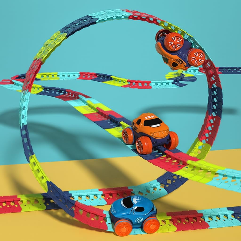 Anti Gravity Race Track with Car, Glow in The Dark Flexible Track Set ...