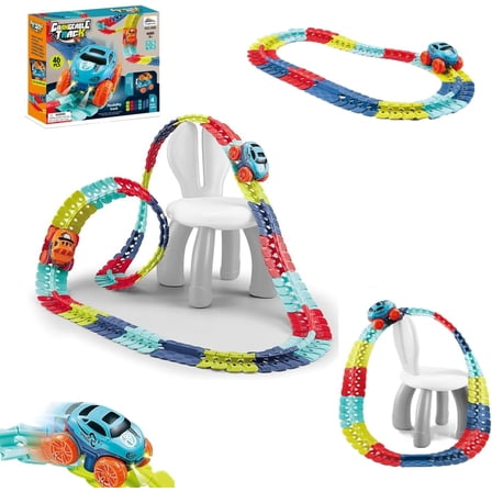 Anti Gravity Race Track with Car – Smartoon Kids Magnetic Toys, Flexible Race Track for Kids, Glow in The Dark LED Light-Up Car Track Set with Interchangeable Shells