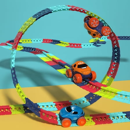 Anti Gravity Race Track with Car, 360° Electric Climbing Car & Glow in The Dark Flexible Track Set with LED Lights, Interchangeable Car Shells