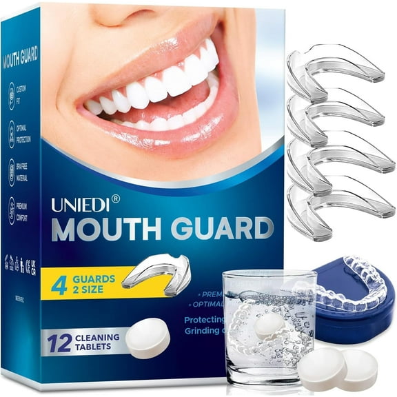 UNIEDI Night Mouth Guard for Teeth Grinding and Clenching, Includes 12 Cleaning Tablets