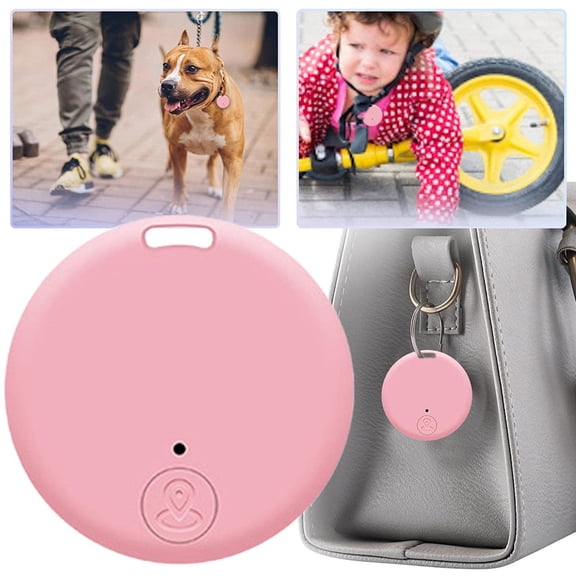 Anti-Lost Alarm, Bluetooth Tracer, 2 in Round Shape, Everyday Carry, Black Silicone, Smart Button, Alarm, Wallet Locating, Pet Positioning, Silicone Travel Pouch, Pink Hue, 1 Pc