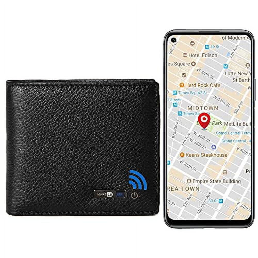  Trackable Anti-Lost Bluetooth Wallet, Intelligent Tracker  Finder with Position Locator (Via Phone GPS) Bifold Cowhide Leather  Minimalist Credit Card Purse (Black, Horizontal) : Electronics