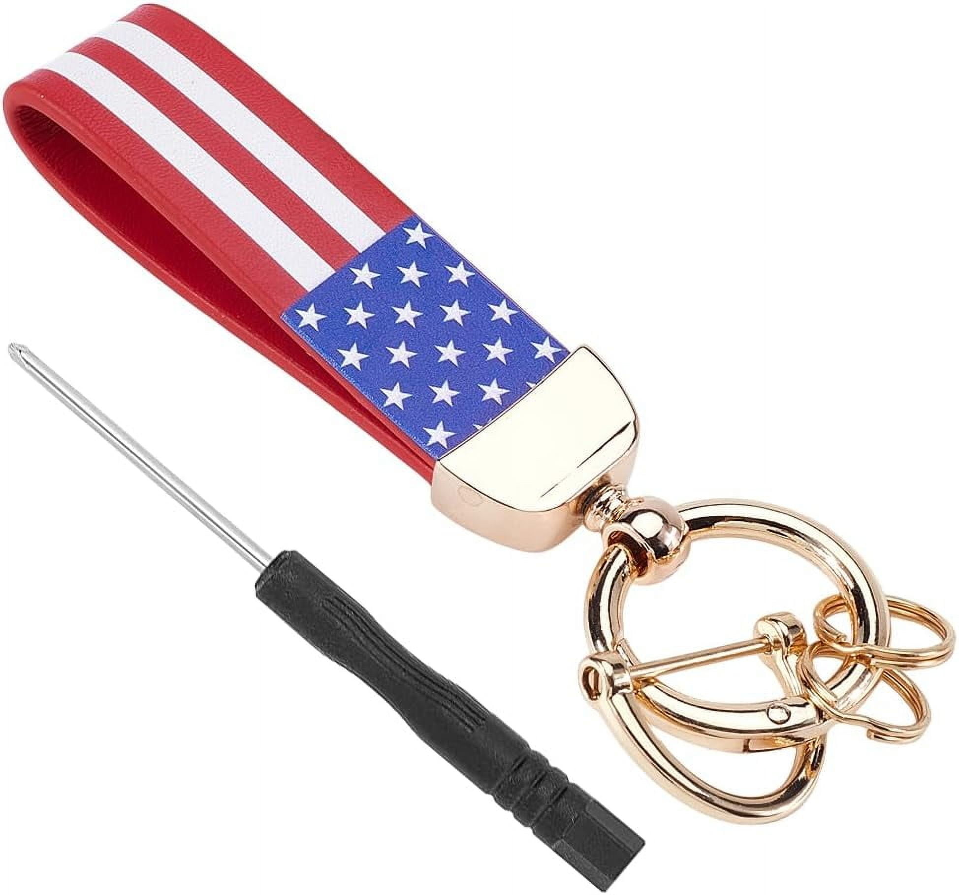 Automatic Key Ring Anti-Lost D-Ring Auto Key Chain Red American USA Flag Keychain Gold ...