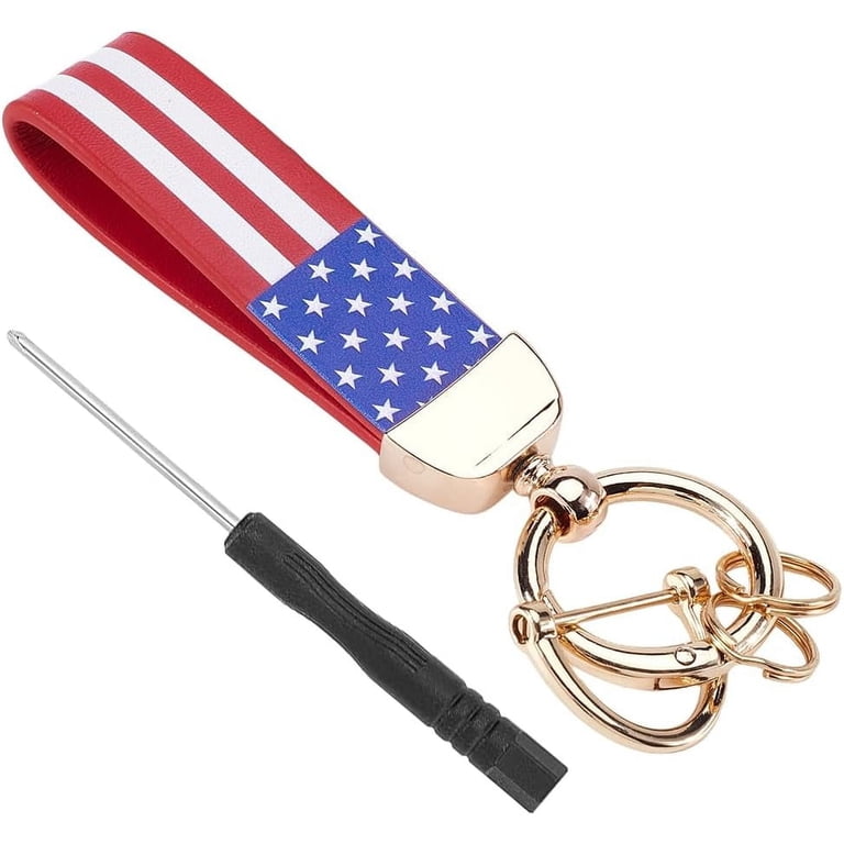 American Flag Car Keychain - Leather Fob With Zinc Alloy D-Ring, Anti-Lost Key Organizer (Black) 3 thumbnail image