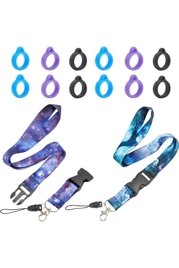 Anti-Lost Necklace Lanyard Set Keychain Around Neck Id Key Lanyard 2 Starry Sky Neck Lanyard Strap with 12 Ring Adjustable Holder for Whistles iPod diy Mixed Color