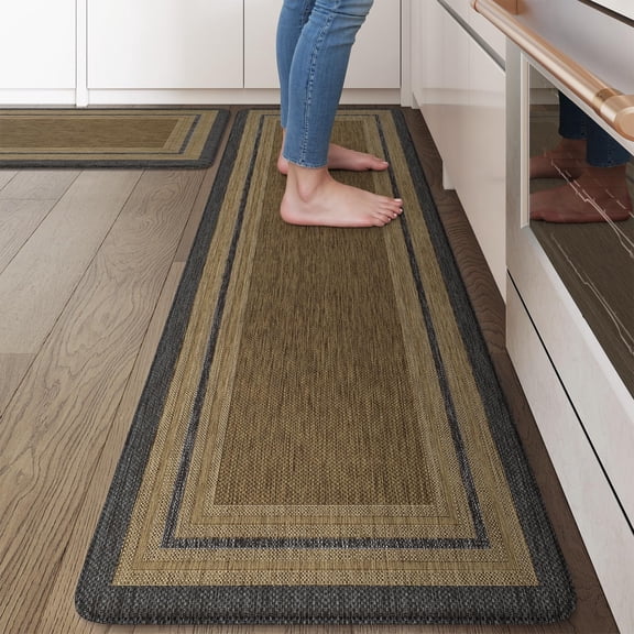 Anti Mats For Kitchen Floor 17.3"x29"+17.3"x59"  Farmhouse Rugs Sets Of 2 Memory Foam Mat Comfort Standing Laundry Office Sink Desk Grey/brown