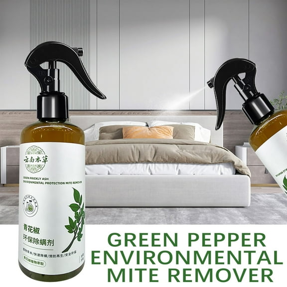 Anti-Mite Spray for Mattress Bedding Carpet Curtains and Pet Areas, Natural Green Pepper Extract Kills Dust Mites Prevents Regrowth, Hypoallergenic and Pet-Safe
