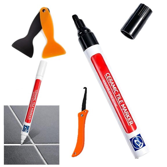Anti-Mould and Waterproof Joint Pen for Ceramic Tiles Grout Marker Pen | Fast Drying Grout Touch up Pen Paint with Replacement Nibs Repair Marker for Tiles Lines Bathroom Kitchen Glass Wall Floor